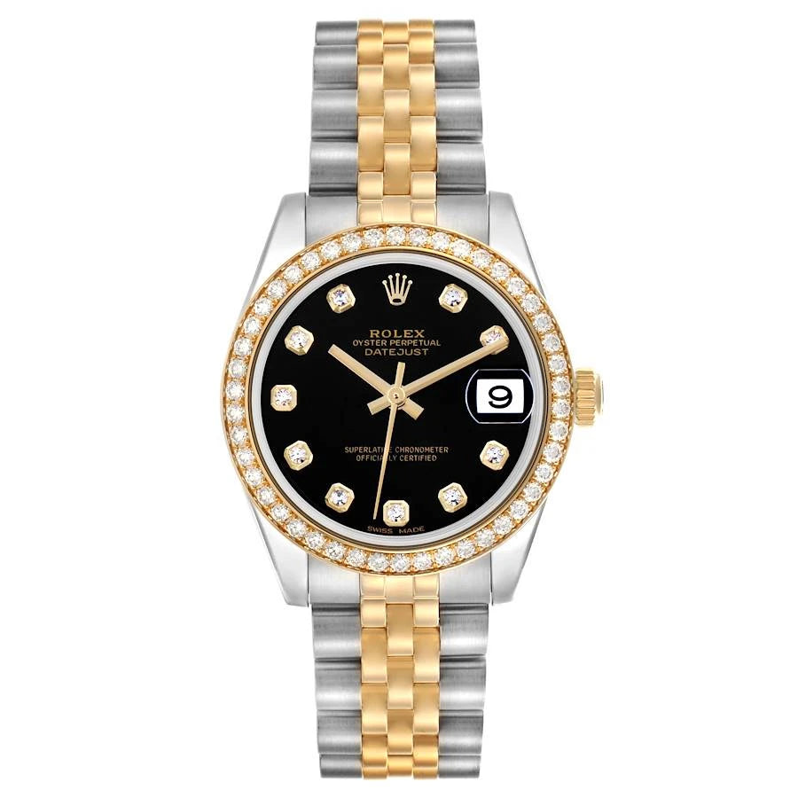 Rolx Lady-Datejust Two-Tone Diamond Bezel Black Dial Watch