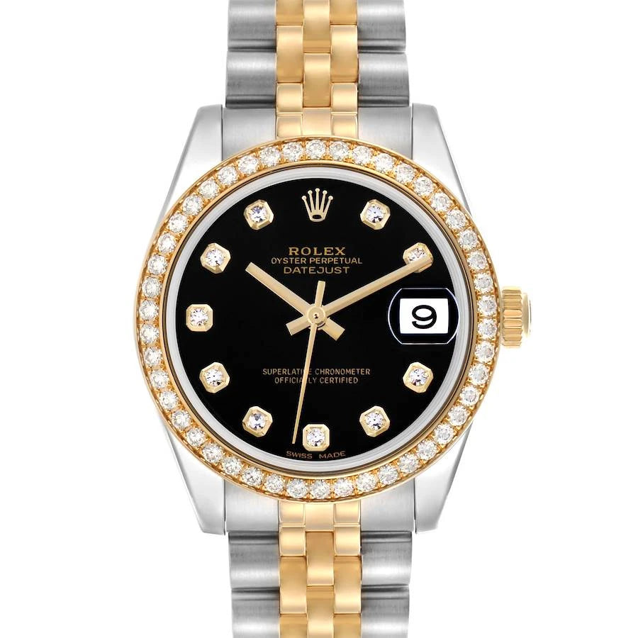 Rolx Lady-Datejust Two-Tone Diamond Bezel Black Dial Watch