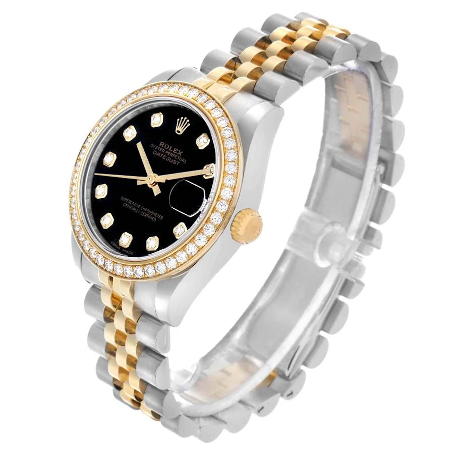 Rolx Lady-Datejust Two-Tone Diamond Bezel Black Dial Watch