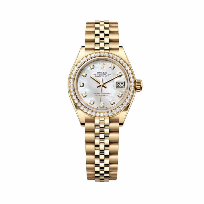 Rolx Lady-Datejust Yellow Gold Diamond Bezel Mother-of-Pearl Watch