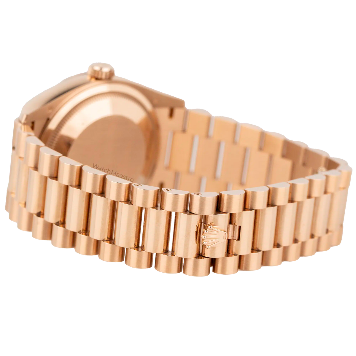 Rolx Day-Date Everose Gold, White Dial, Roman Numerals, Fluted Bezel, President Bracelet
