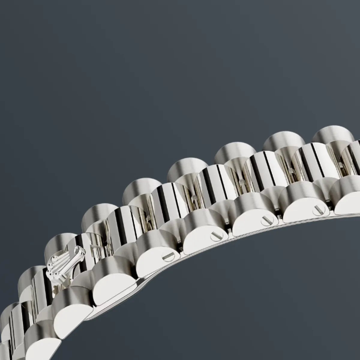 Rolx Day-Date 40 – 18 ct White Gold, Slate Dial, Fluted Bezel, President Bracelet