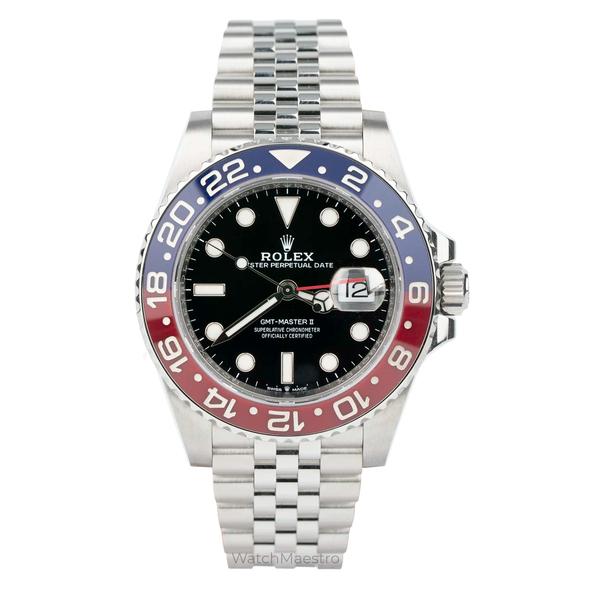 Rolx GMT-Master II 40 "Pepsi" – Oystersteel, Black Dial, Blue and Red Cerachrom Bezel, Jubilee Bracelet