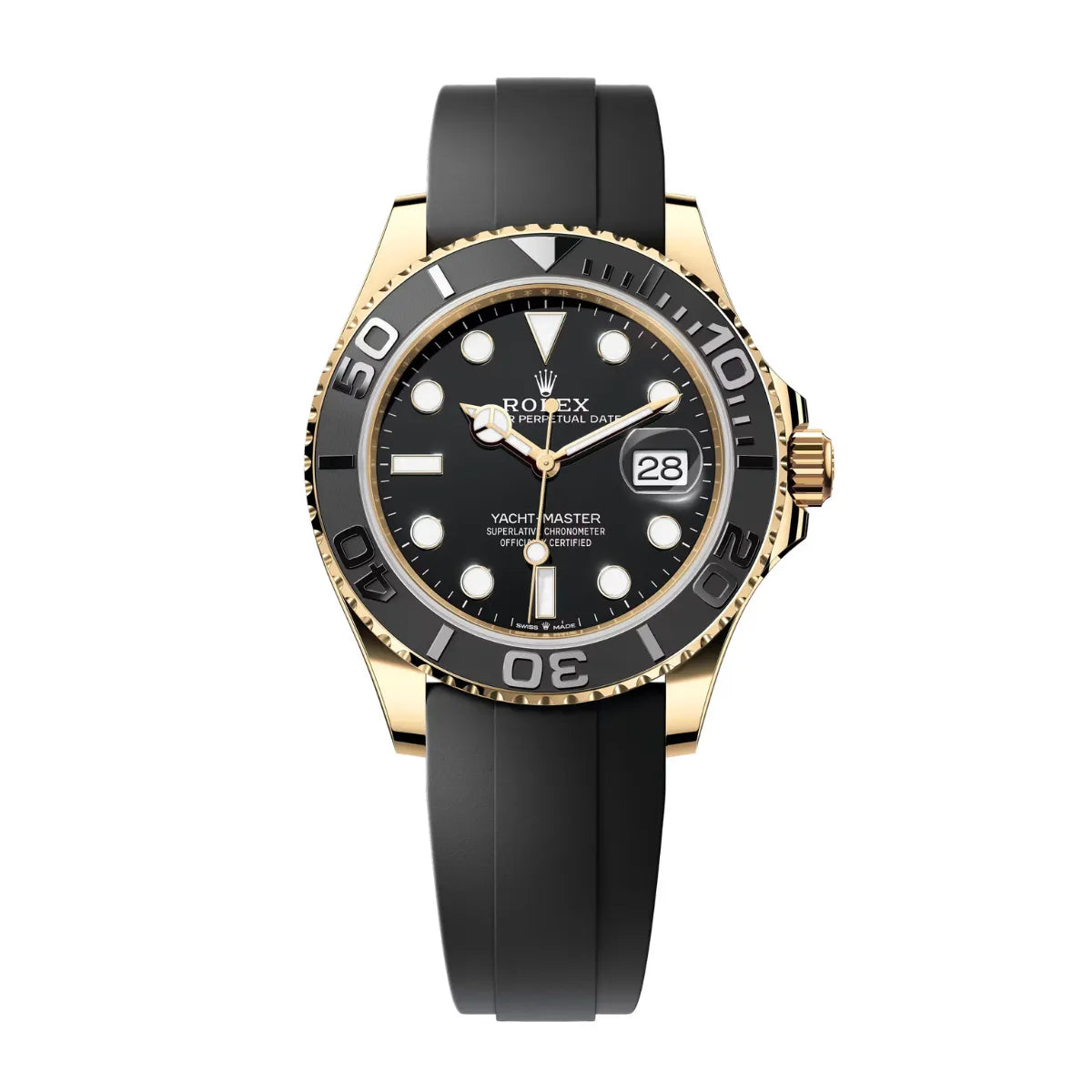 Rolx Yacht-Master Yellow Gold Black Dial Oysterflex Watch
