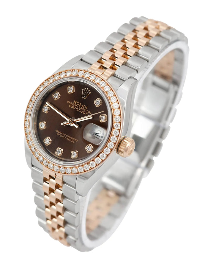 Rolx Lady-Datejust Two-Tone Rose Gold Diamond Bezel Chocolate Dial Watch