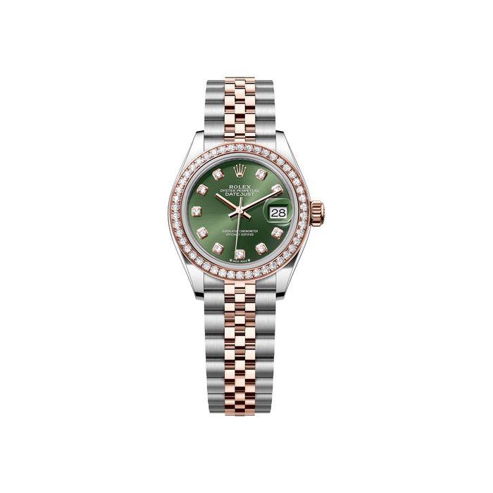 Rolx Lady-Datejust Two-Tone Rose Gold Diamond Bezel Olive Green Dial Watch