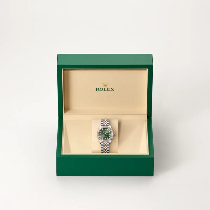 Rolx Lady-Datejust Two-Tone Rose Gold Diamond Bezel Olive Green Dial Watch